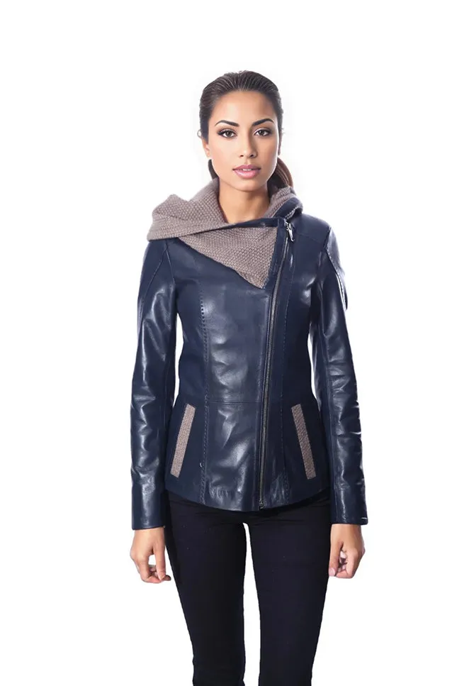 Janno Womens Leather Jacket with Cape Style Tricko Hoodie