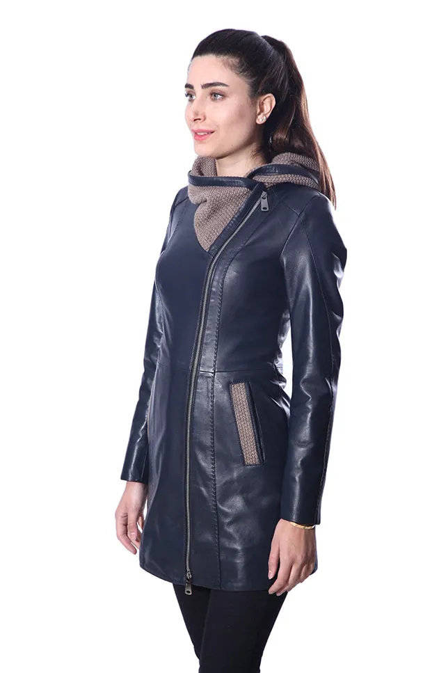 Janno Womens Leather Jacket with Cape Style Tricko Hoodie