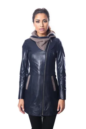 Janno Womens Leather Jacket with Cape Style Tricko Hoodie