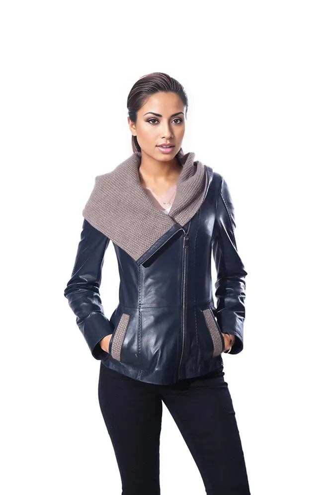 Janno Womens Leather Jacket with Cape Style Tricko Hoodie