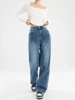 Korean Fashion Women's Streetwear Baggy Wide Leg Mom Denim Jeans