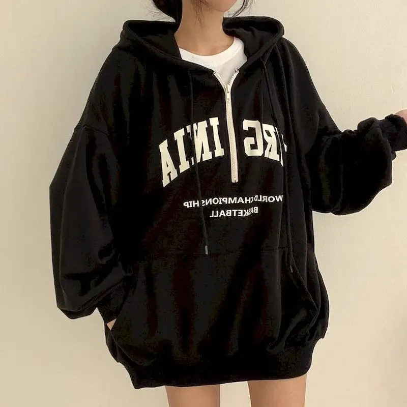 Korean Oversized Long Sleeve Casual Pullover Hoody with Harajuku Letter Print