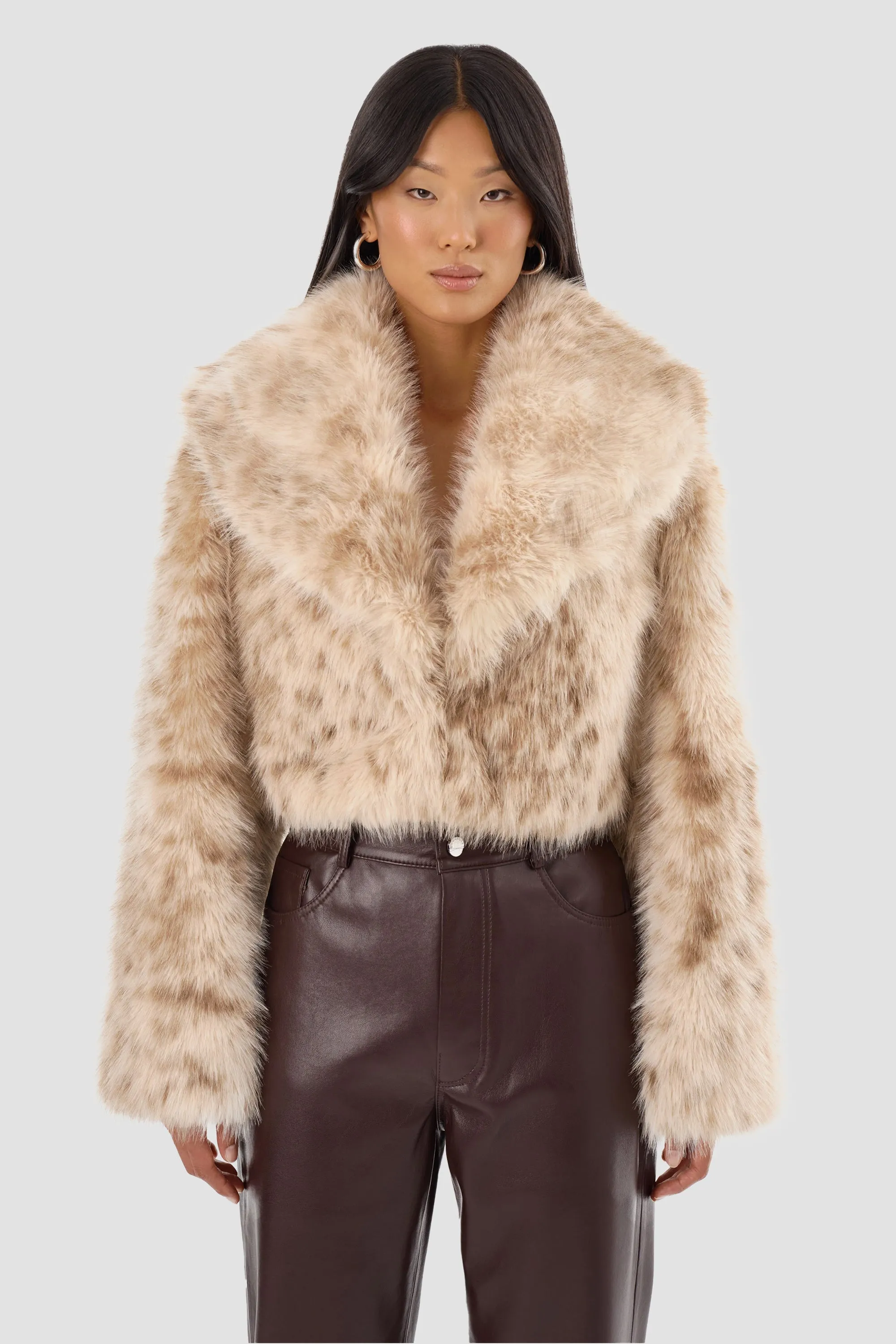 LAMARQUE Women's Danika Leo Faux Fur Crop Jacket