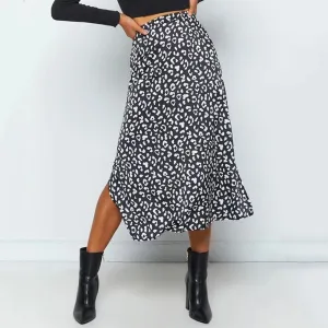 Leopard Print Split Long Skirt