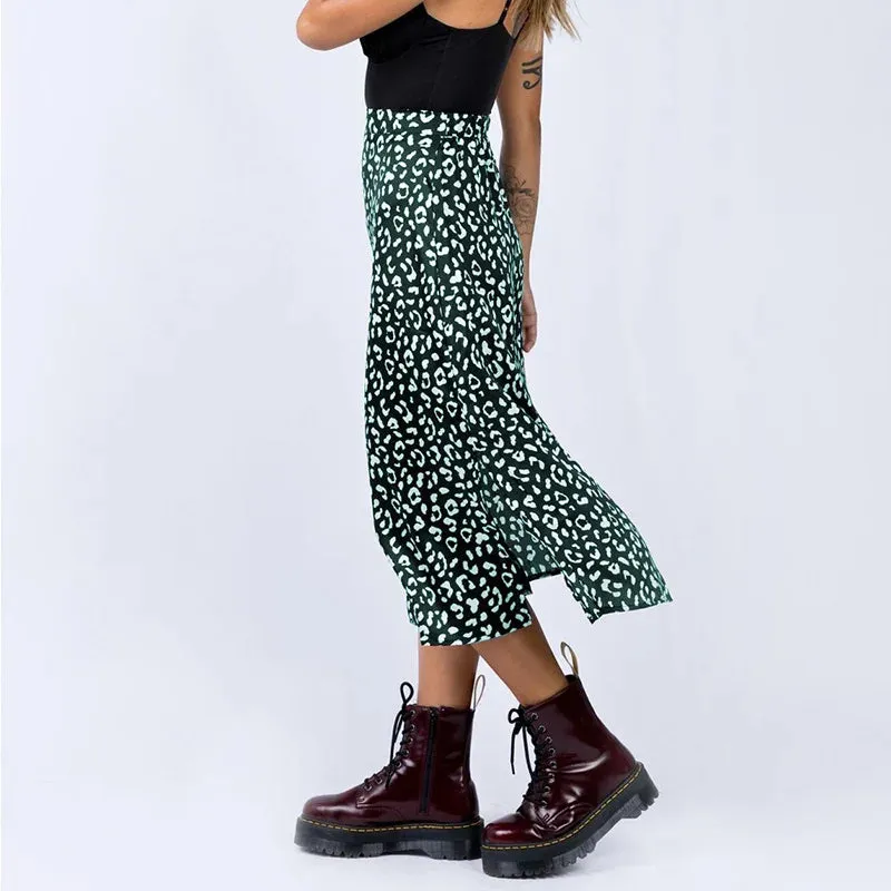 Leopard Print Split Long Skirt