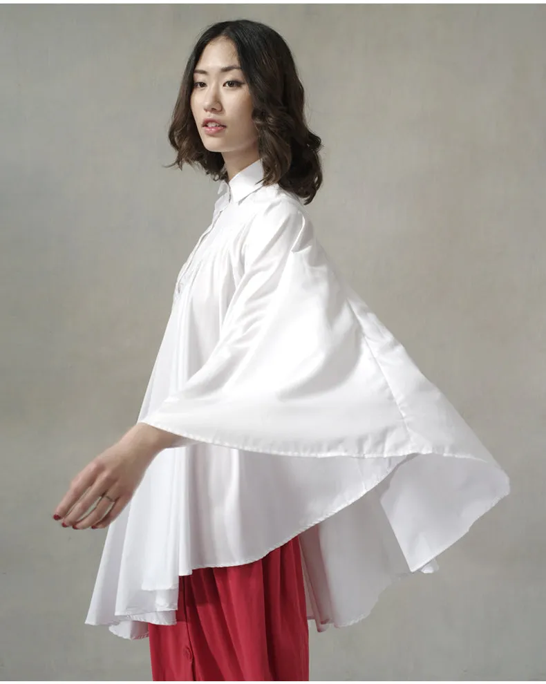 Long Irregular Shirt Loose Women's Curved Draped Hem