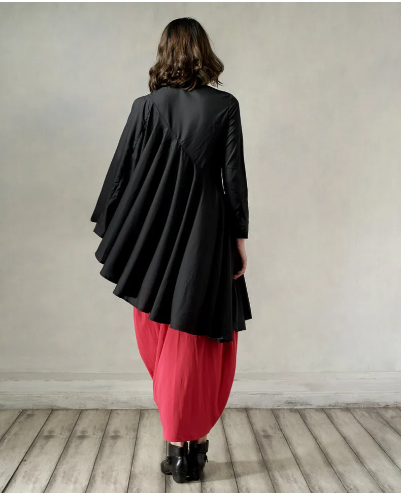 Long Irregular Shirt Loose Women's Curved Draped Hem