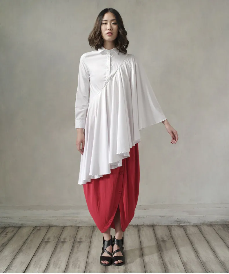 Long Irregular Shirt Loose Women's Curved Draped Hem