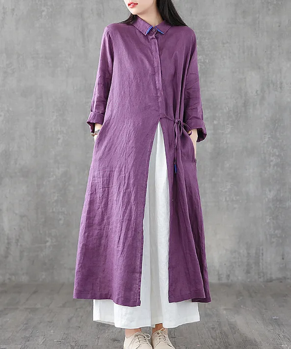 Long Sleeve Summer Spring Linen Women loose Dresses DZA05252