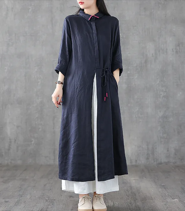 Long Sleeve Summer Spring Linen Women loose Dresses DZA05252