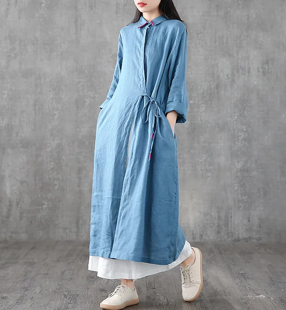 Long Sleeve Summer Spring Linen Women loose Dresses DZA05252