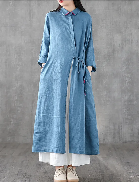 Long Sleeve Summer Spring Linen Women loose Dresses DZA05252