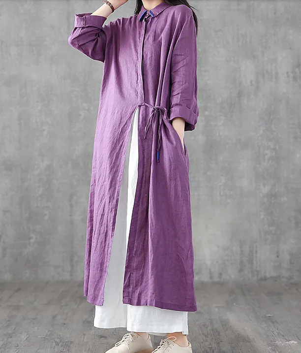 Long Sleeve Summer Spring Linen Women loose Dresses DZA05252