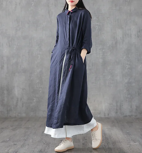 Long Sleeve Summer Spring Linen Women loose Dresses DZA05252