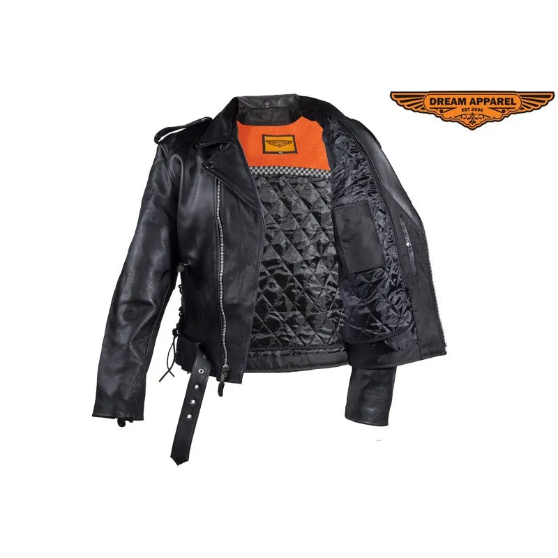 Mens Classic Style Motorcycle Jacket With Side Laces