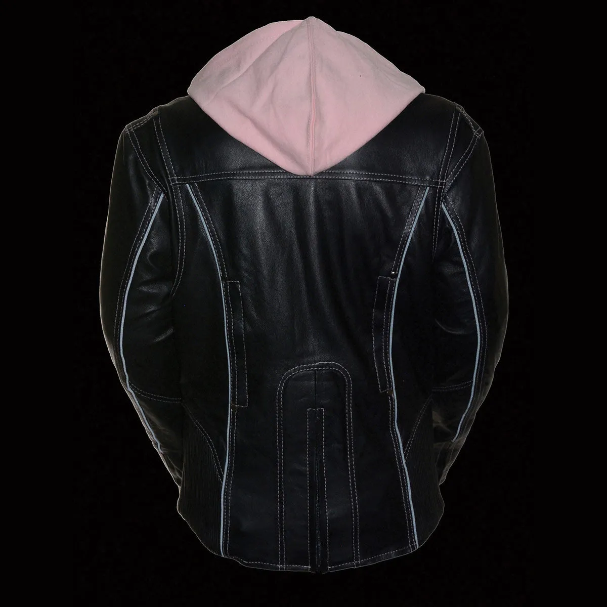 Milwaukee Leather ML2066 Women's 3/4 Black and Pink Leather Hoodie