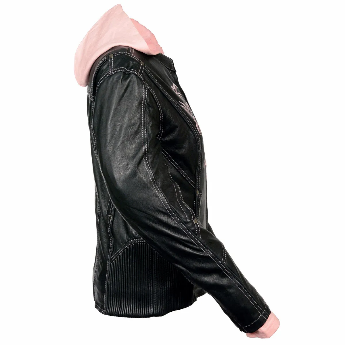 Milwaukee Leather ML2066 Women's 3/4 Black and Pink Leather Hoodie