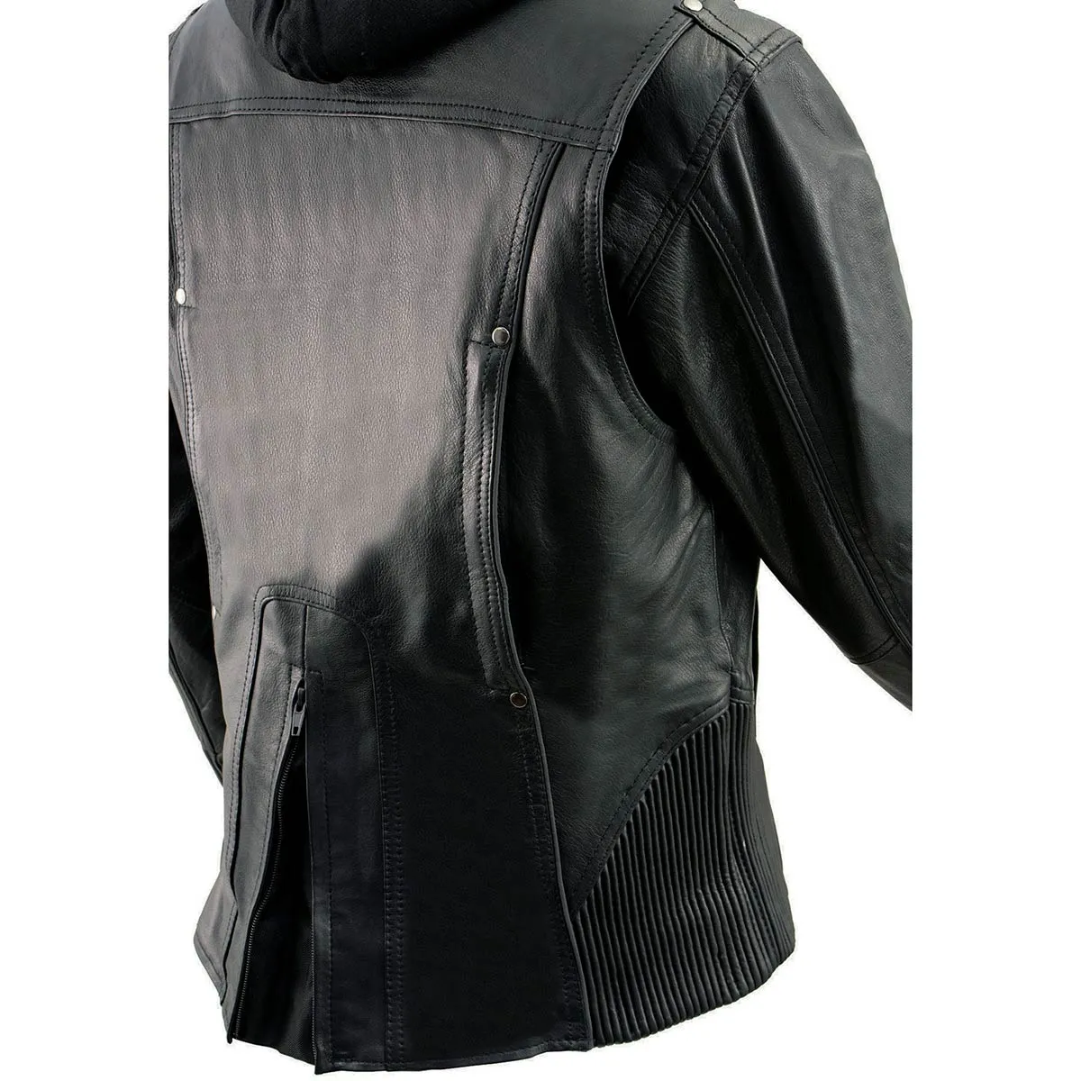 Milwaukee Leather ML2066 Women's 3/4 Black Leather Hoodie Jacket with