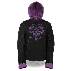 Milwaukee Leather MPL1967 Women's 3/4 Hooded Black and Purple Textile Jacket with Reflective Tribal Detail