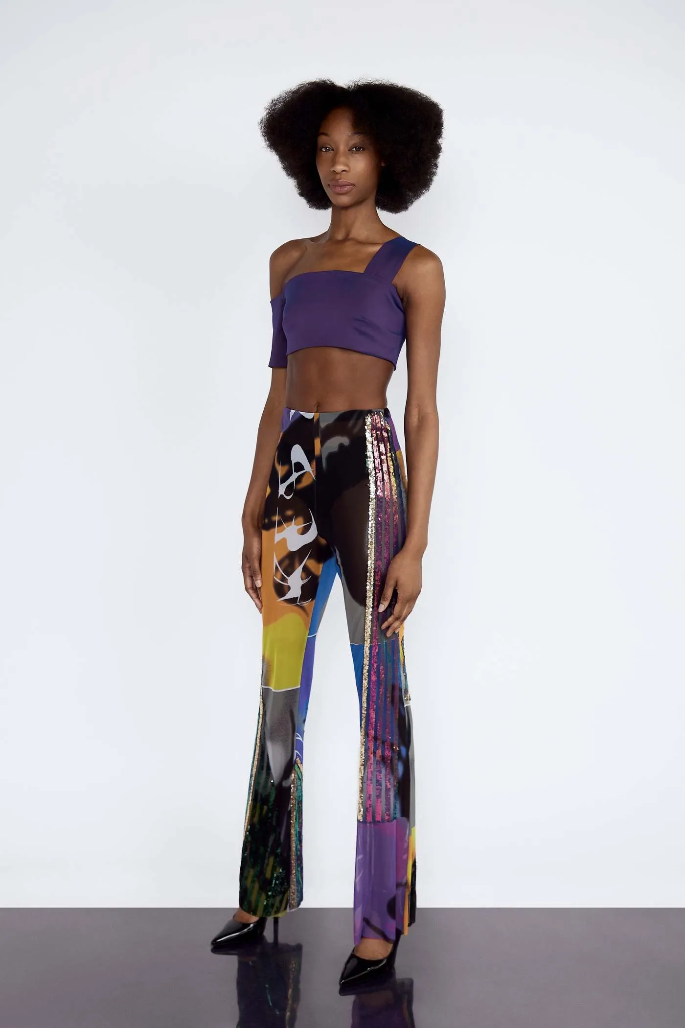 Multicolour Embroidery Flare Trousers