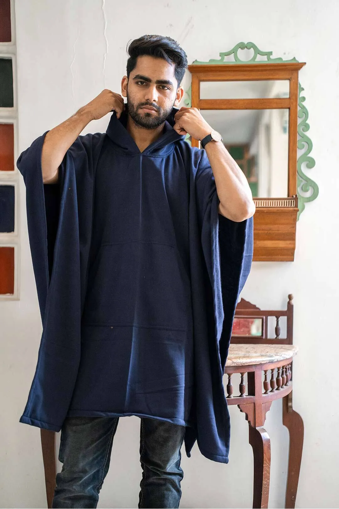 Navy Poncho Hoodie - Solid (Male)