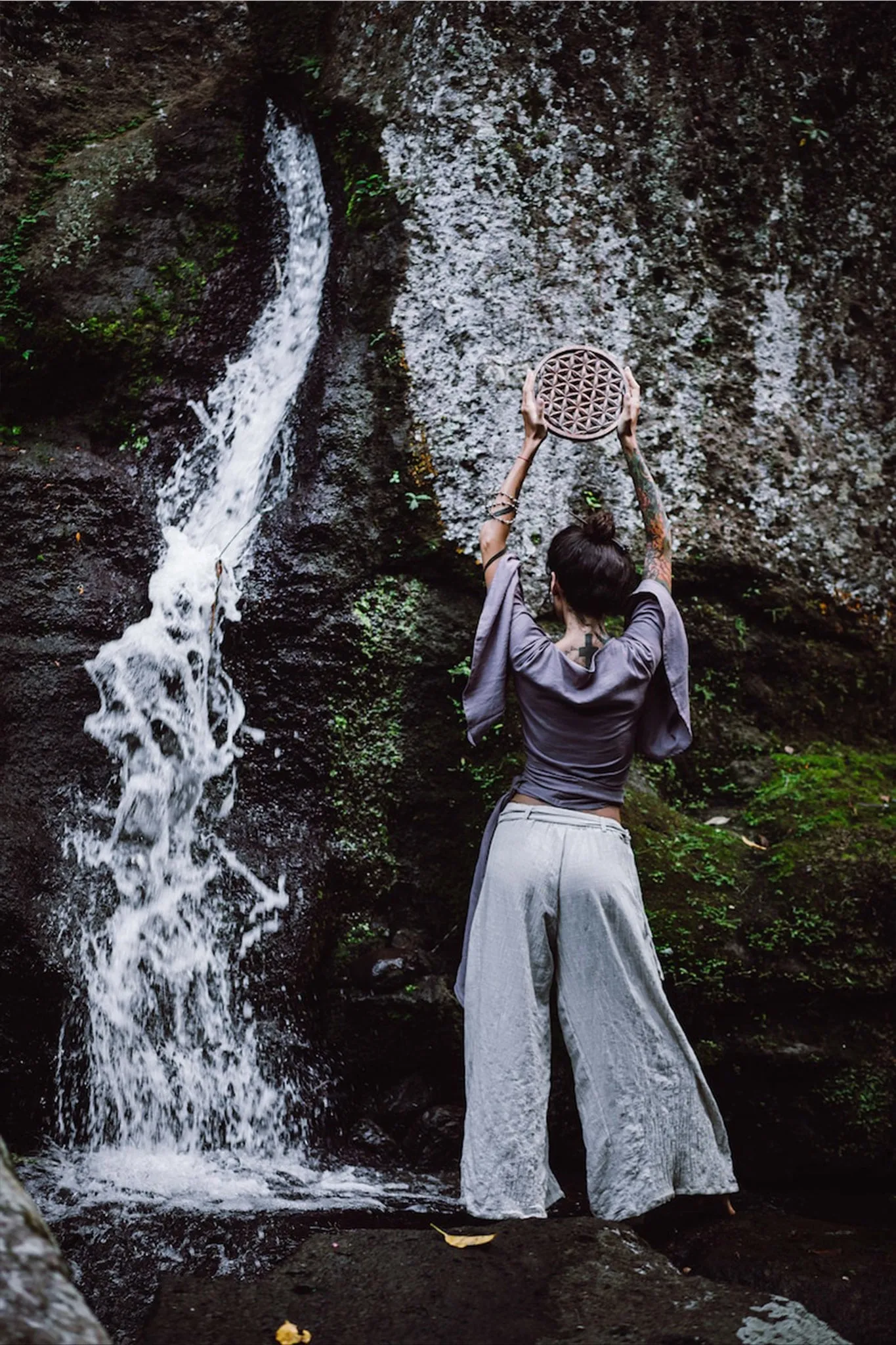 Off-White Linen Boho Pants with High Slit