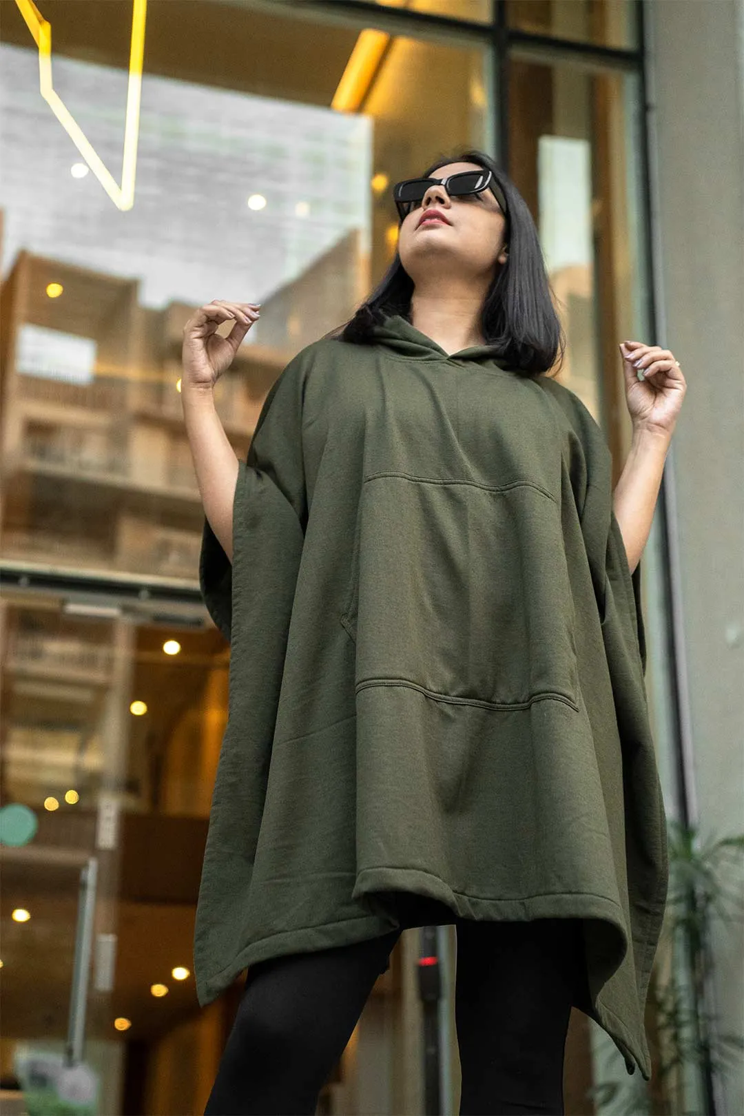 Olive Poncho Hoodie - Solid (Female)