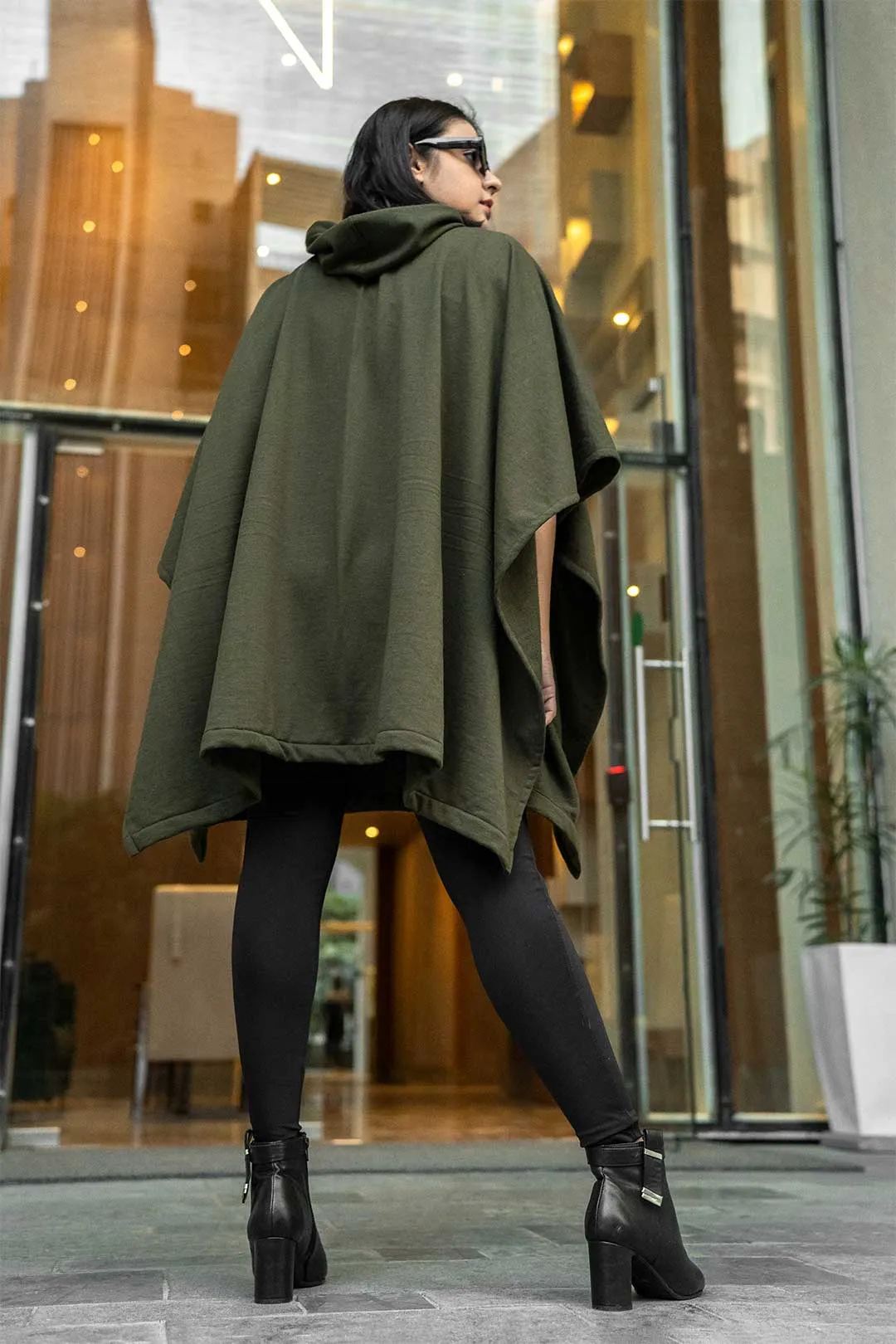 Olive Poncho Hoodie - Solid (Female)