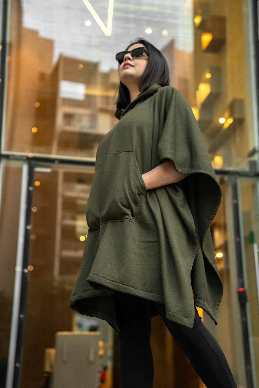 Olive Poncho Hoodie - Solid (Female)