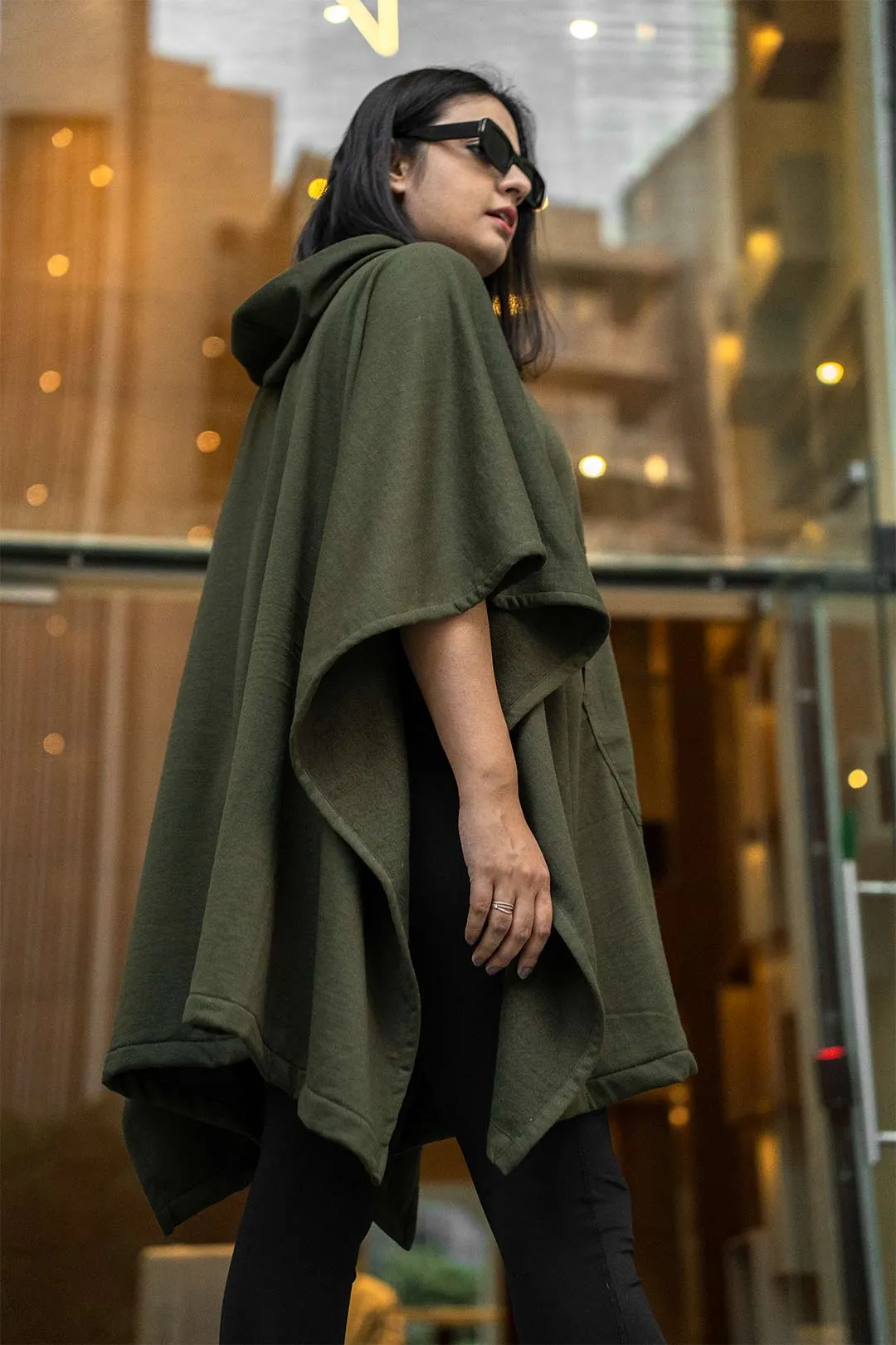 Olive Poncho Hoodie - Solid (Female)