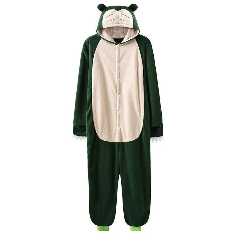 Onesie Kigurumis with Slippers Green Pajama Cartoon Suit Polar Fleece Thin Overalls Funny Cool Homewear Sleepwear Unisex