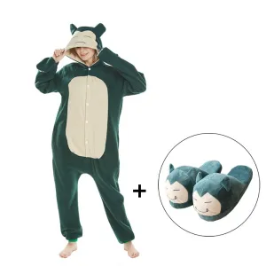 Onesie Kigurumis with Slippers Green Pajama Cartoon Suit Polar Fleece Thin Overalls Funny Cool Homewear Sleepwear Unisex