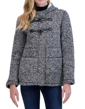 Ookie & Lala Sweater Bonded to Sherpa - Hooded Zip Front Jacket with Toggle Closure