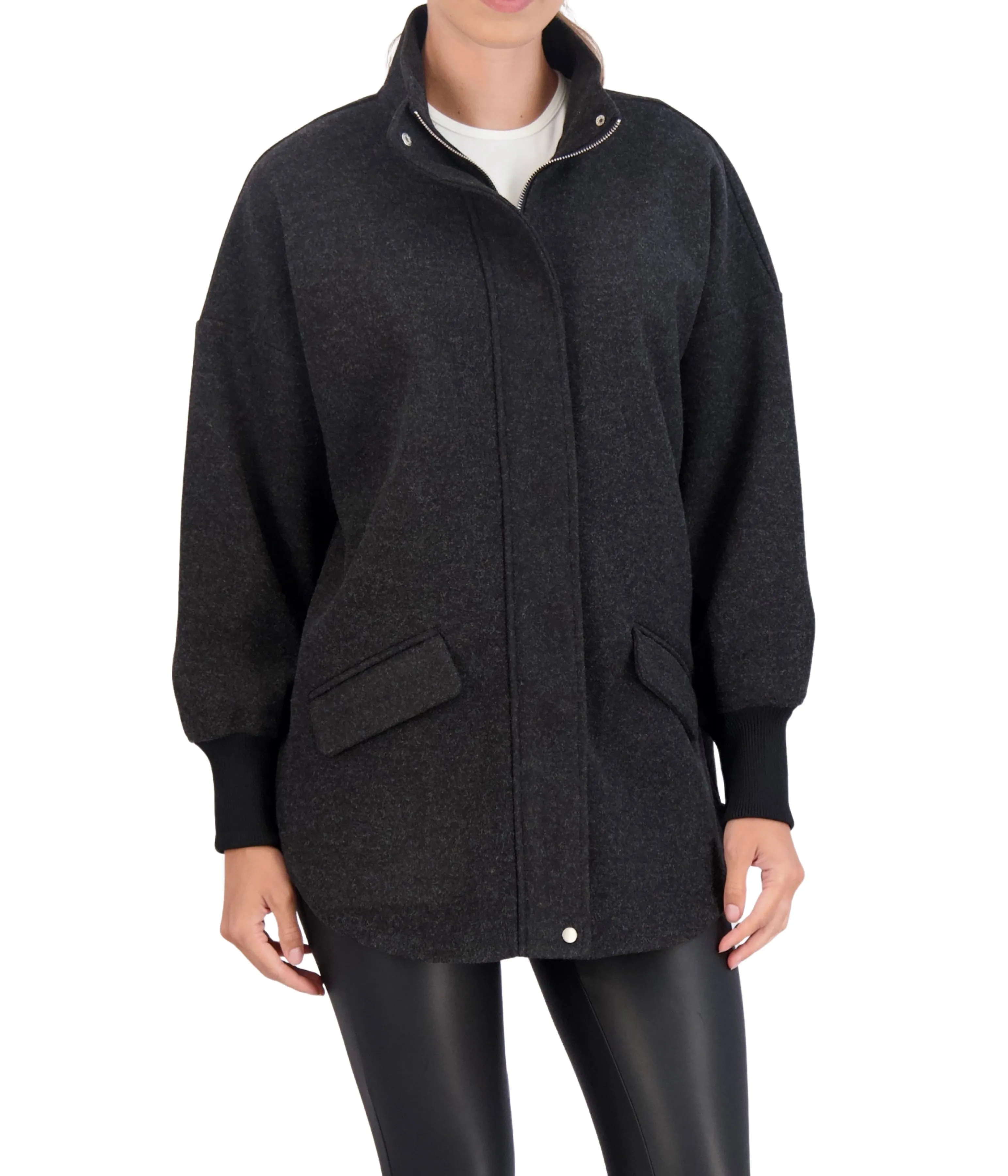 Ookie & Lala Unlined Vegan Cashmere Zip Jacket with Knit Cuffs