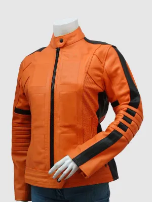 Orange Biker Leather Jacket