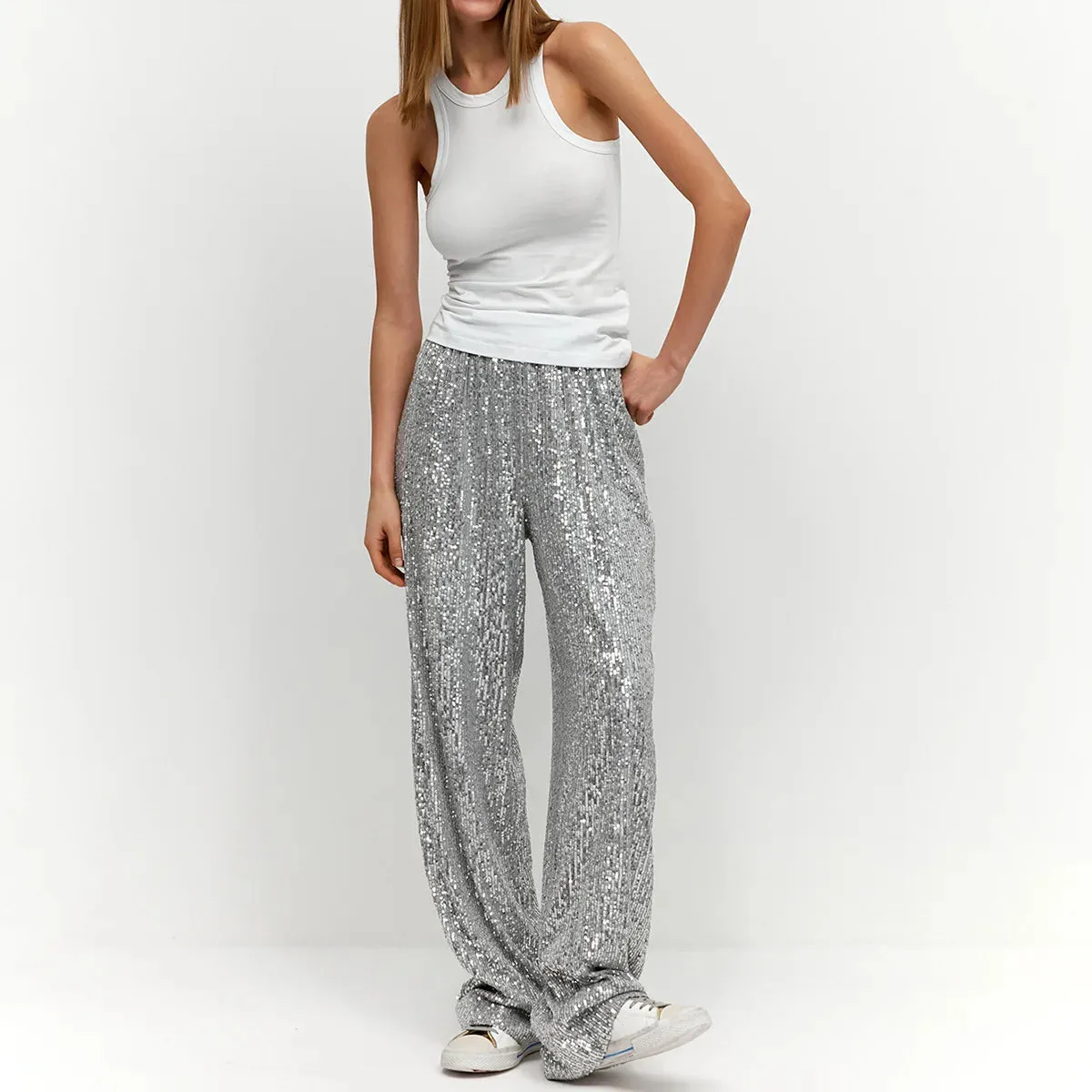 Pearl Sequin Straight Mop Fall/Winter 2024 Pants