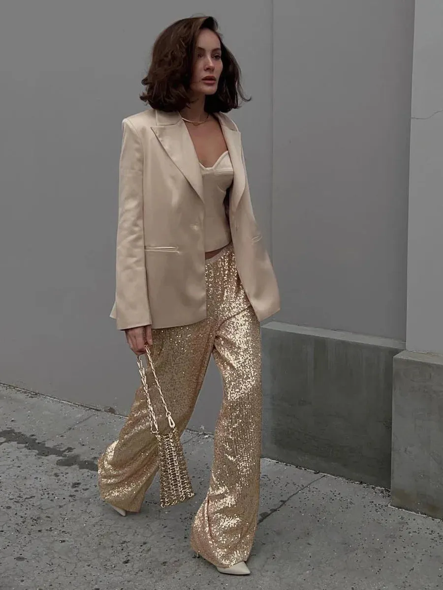 Pearl Sequin Straight Mop Fall/Winter 2024 Pants