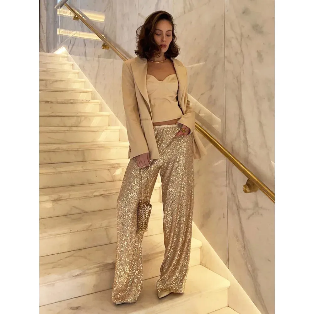 Pearl Sequin Straight Mop Fall/Winter 2024 Pants