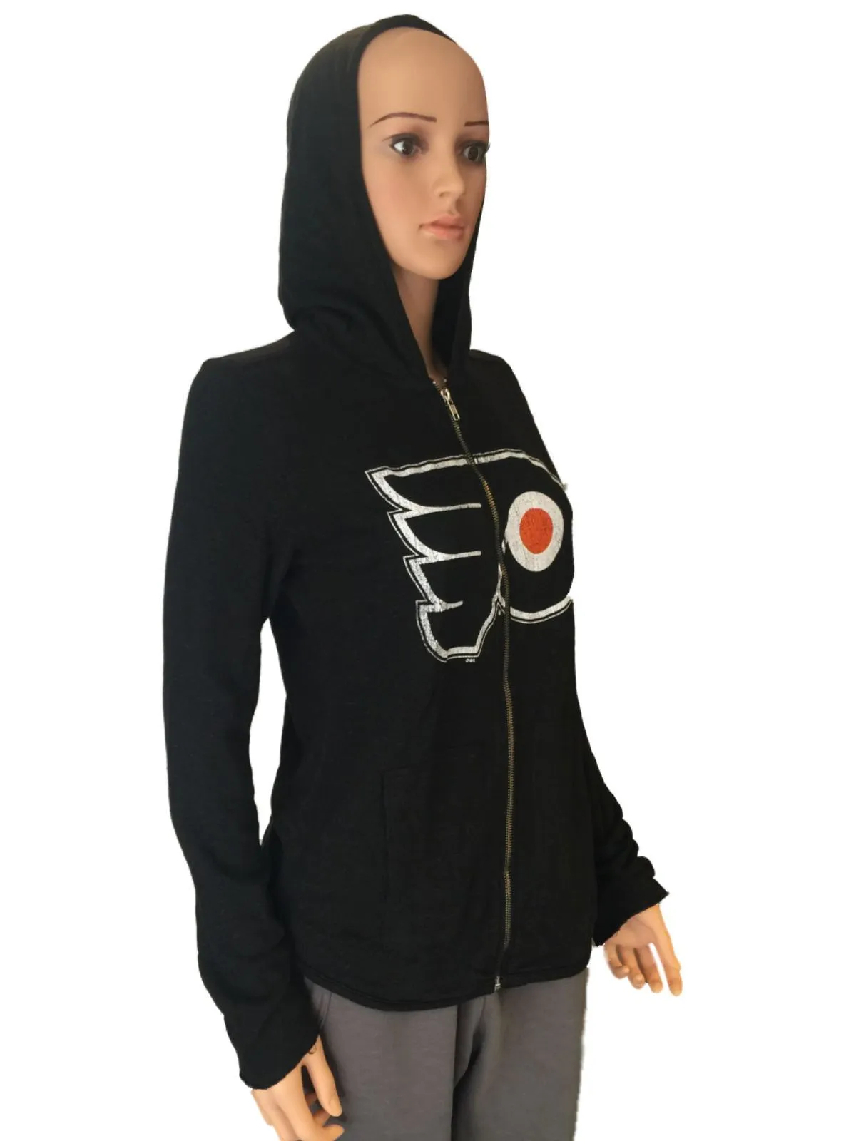 Philadelphia Flyers Retro Brand Women Black Quad Blend Zip Up Hoodie Jacket