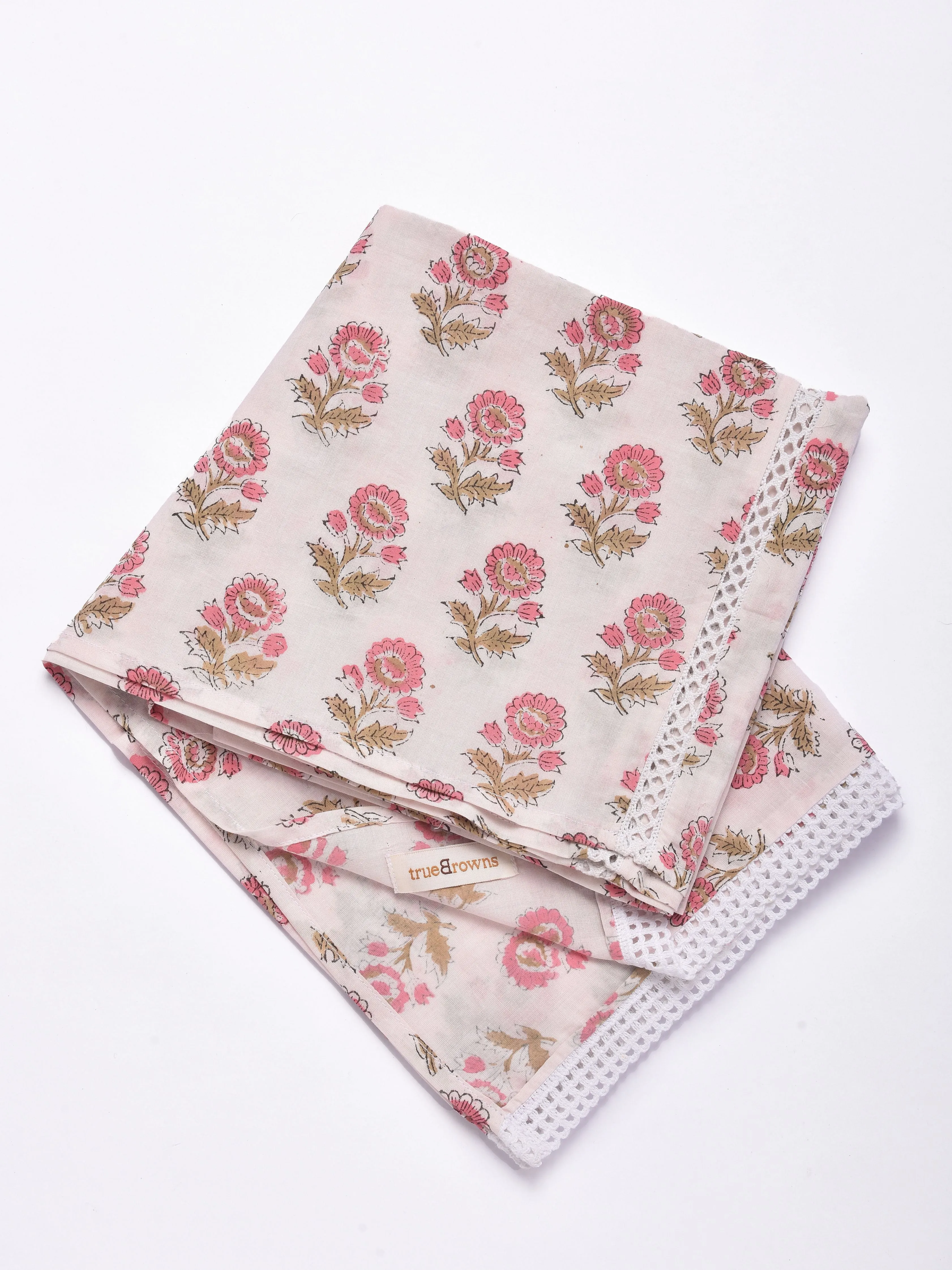 Pink Buta On White Print Cotton Stole