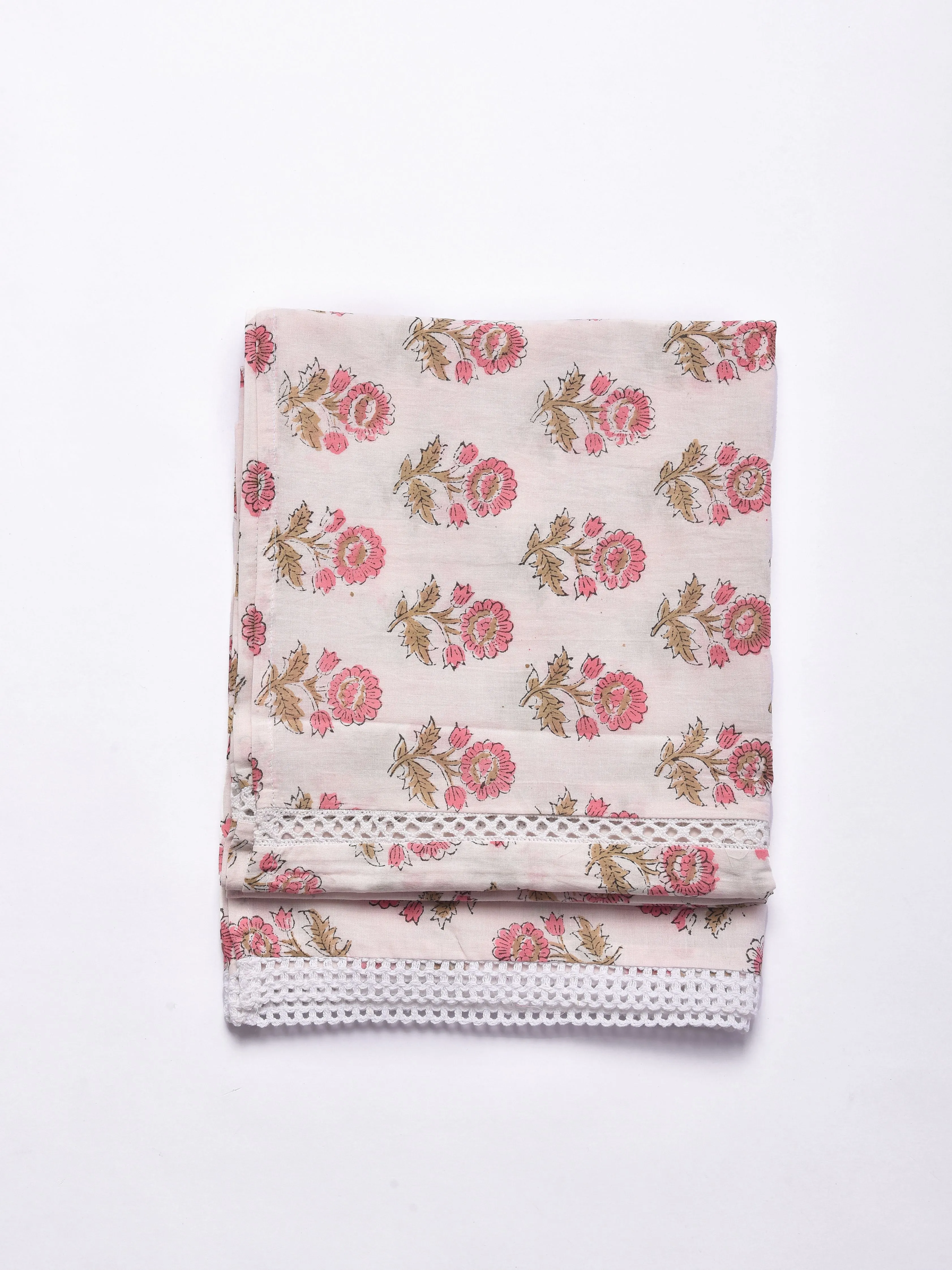 Pink Buta On White Print Cotton Stole