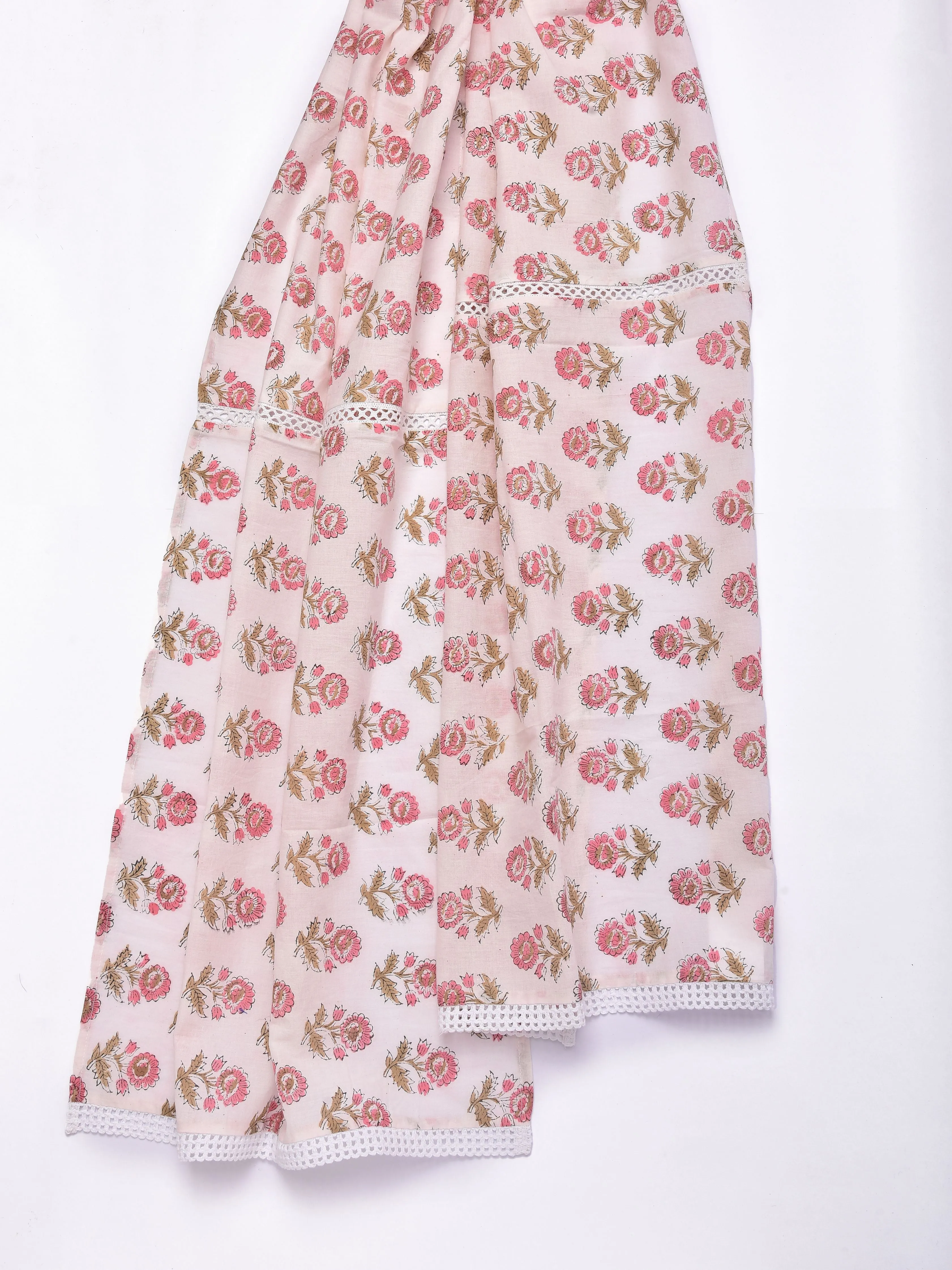 Pink Buta On White Print Cotton Stole