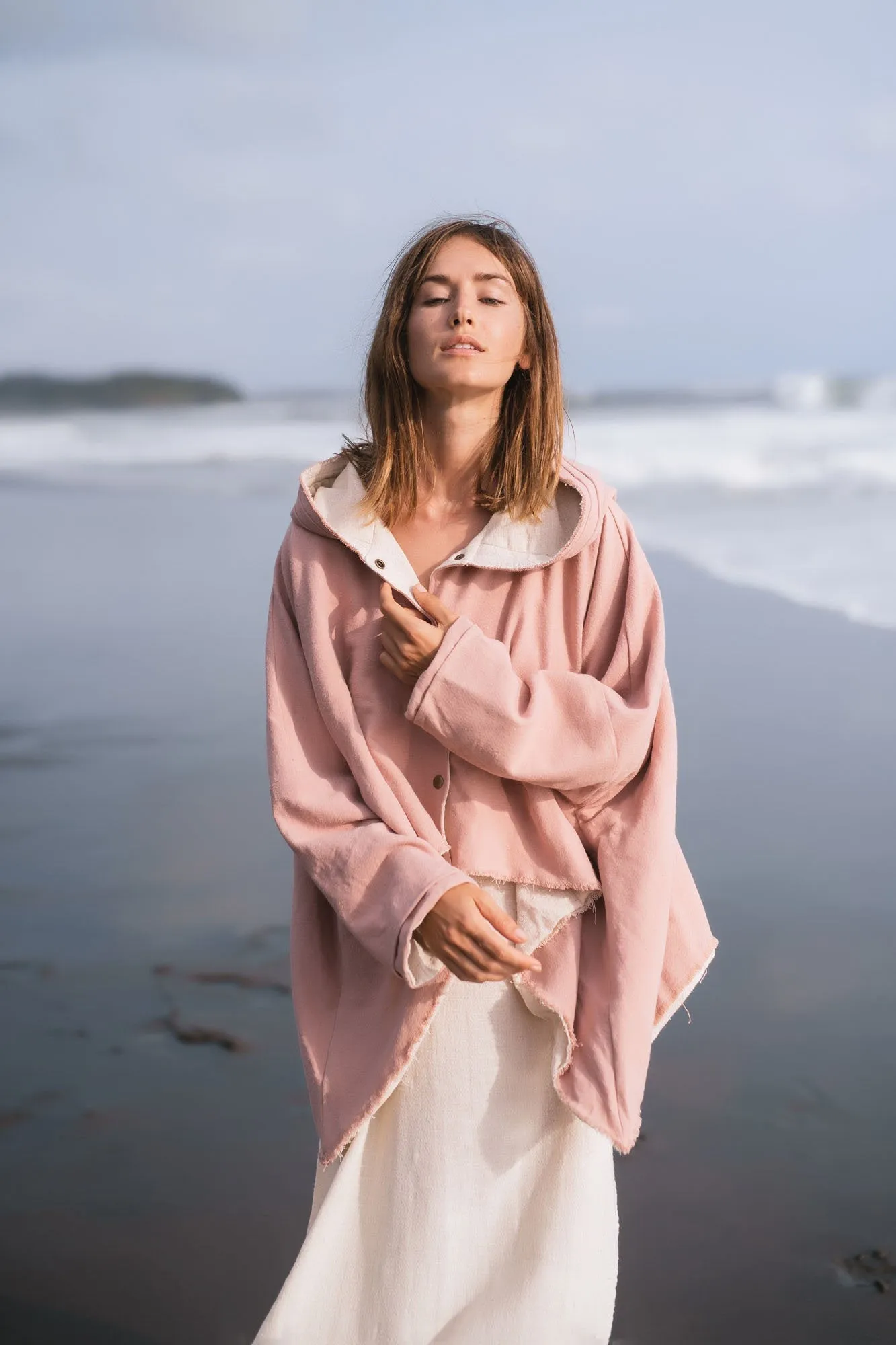 Pink Cotton Warm Jacket with Hood Bohemian Style