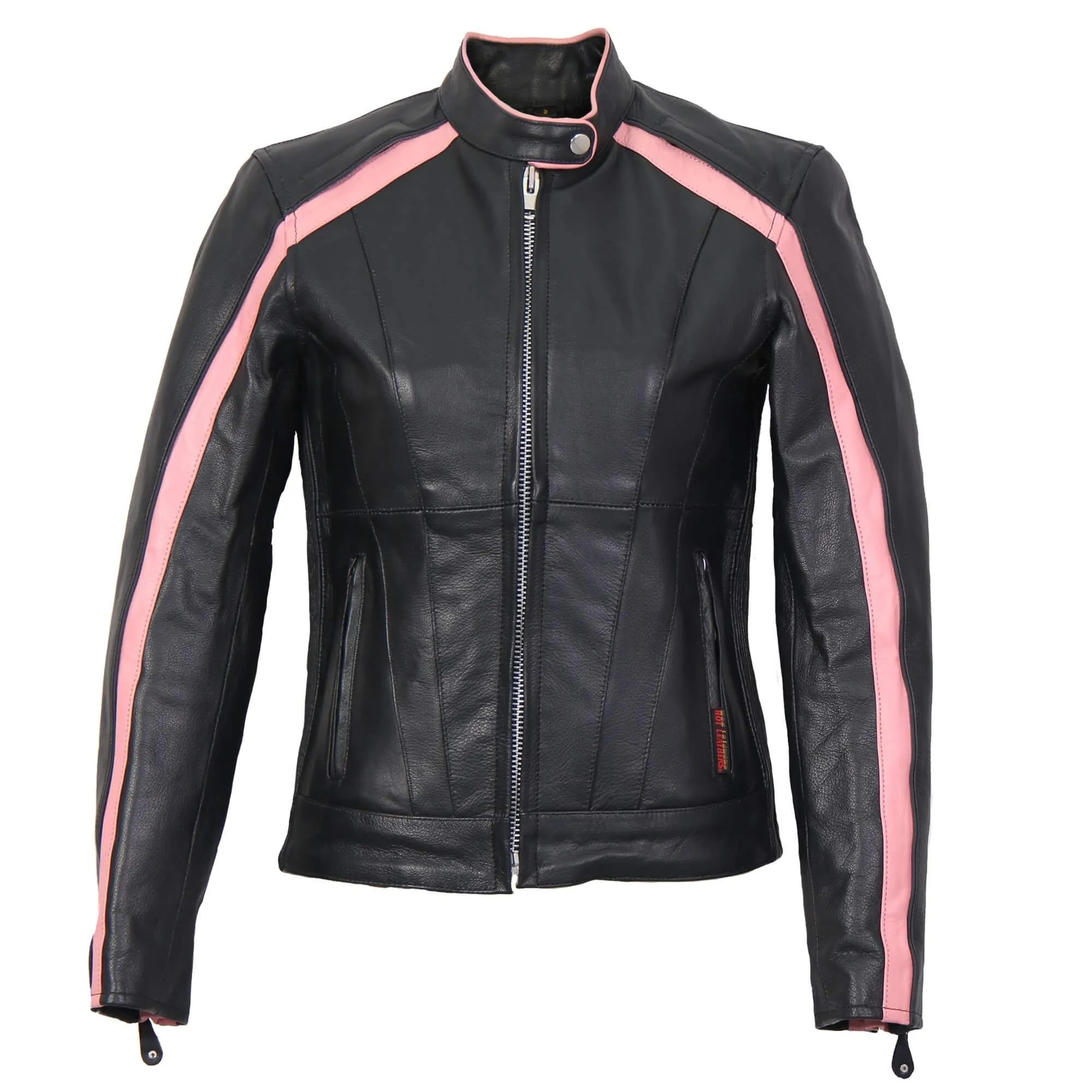 Pink Striped Leather Jacket with Reflective Piping, JKL1022-HL