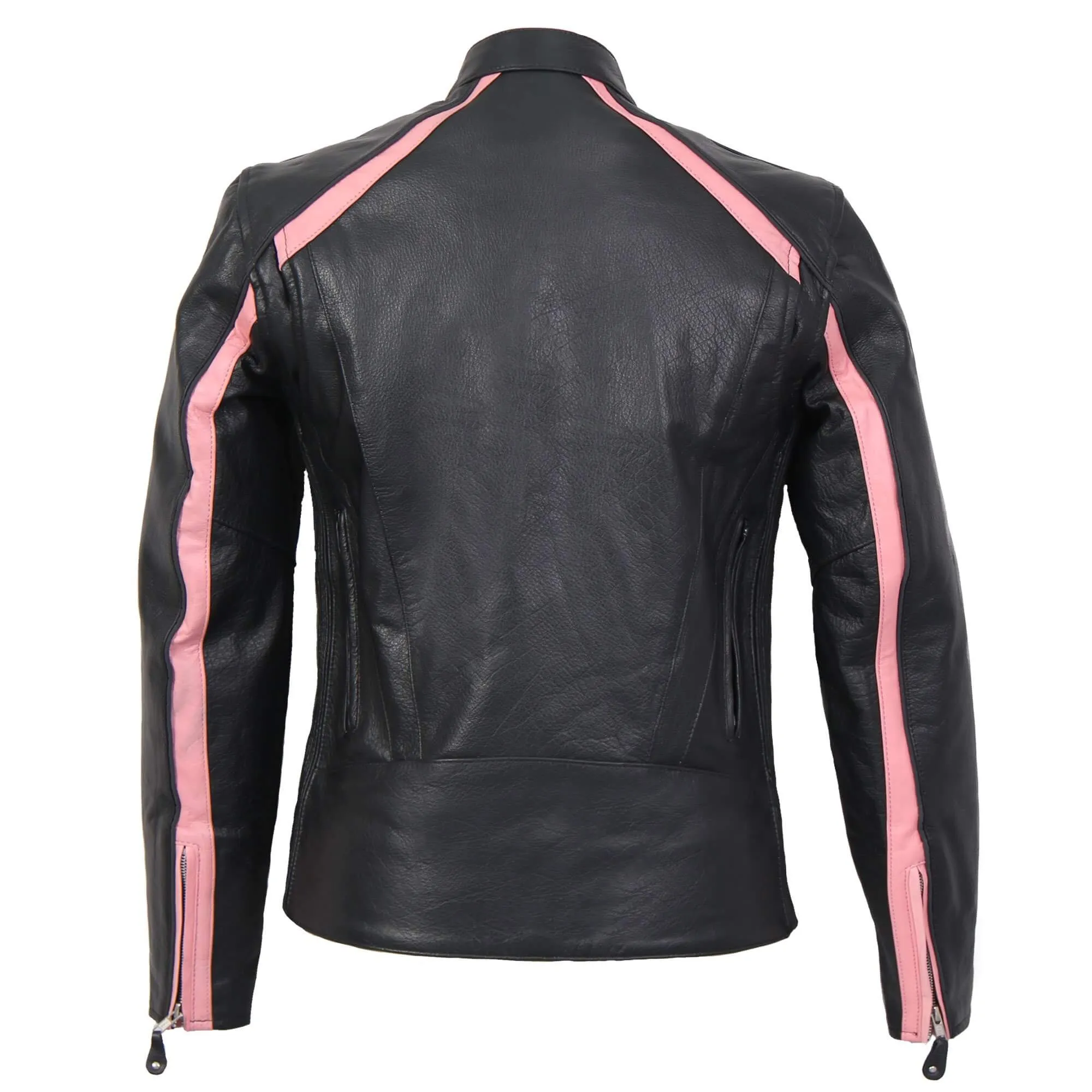 Pink Striped Leather Jacket with Reflective Piping, JKL1022-HL