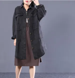 Plus Size Loose Long Hooded Casual Coat A line Parka Coat Jacket