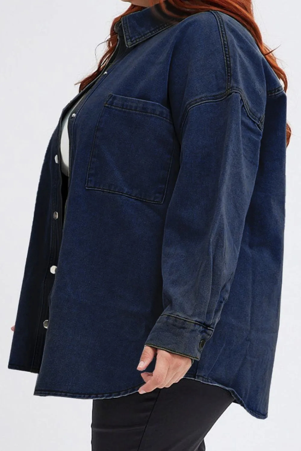 Plus Size Snap Down Pocketed Denim Jacket - 2 Colors