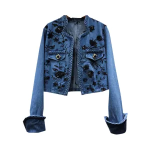 Pre Order:  Embroidery Sequins Flowers Buttonless Irregular Collar Twist Jacket