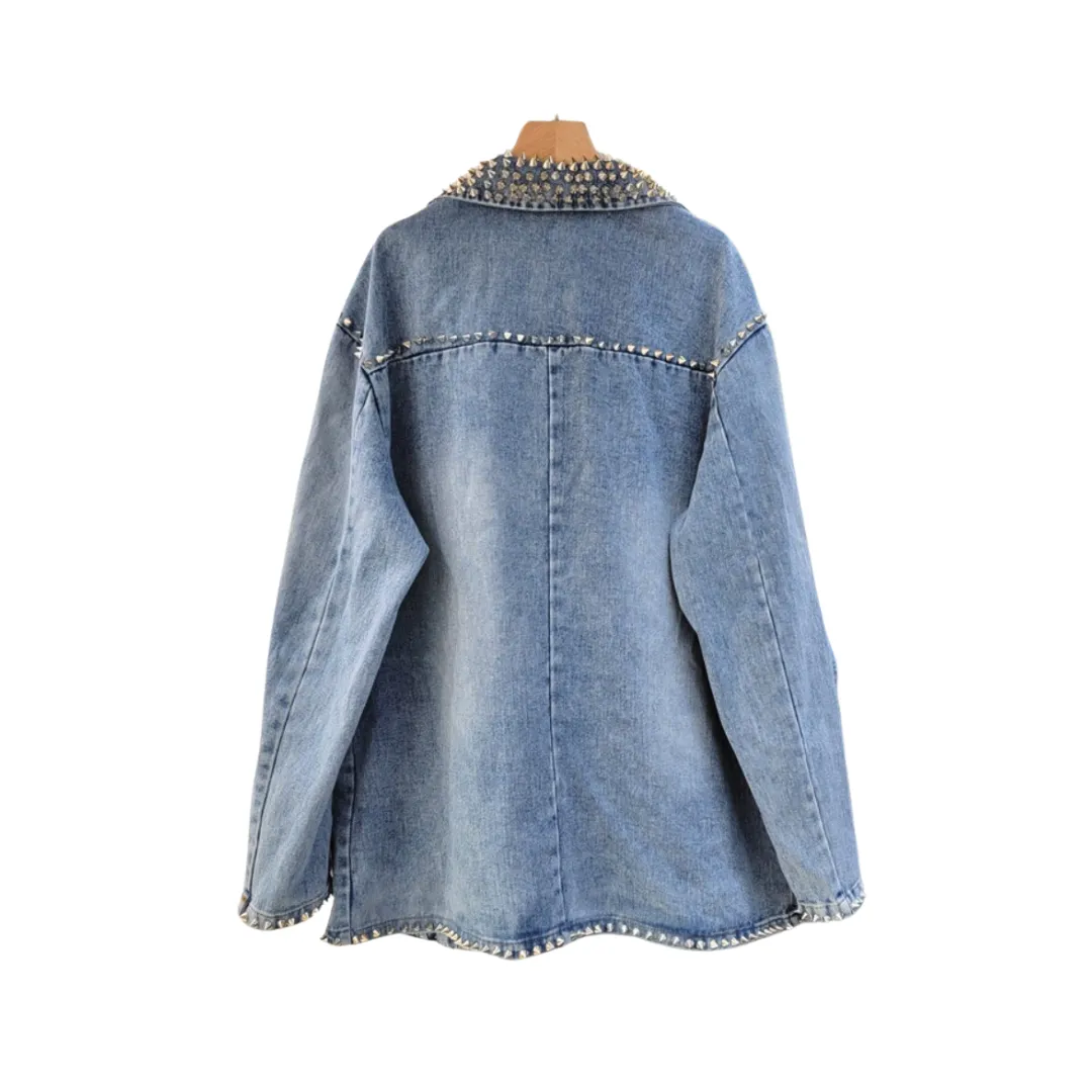 Pre Order:  Loose Vintage Beaded Blue Denim Jacket