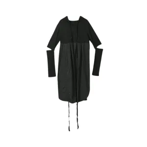 Pre Order: Pullover Hooded Hollow Out Loose Side Slit Dress